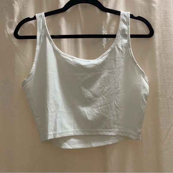 White Ribbed Crop Tank Top with Butterfly Design NWOT - Picture 2 of 6